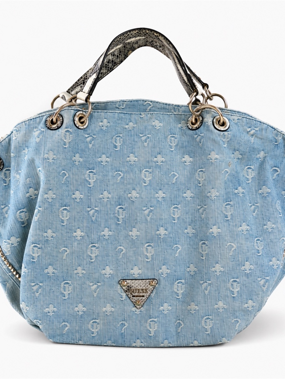 Rare Y2K GUESS Dylan Denim Satchel Expandable Monogram Bag